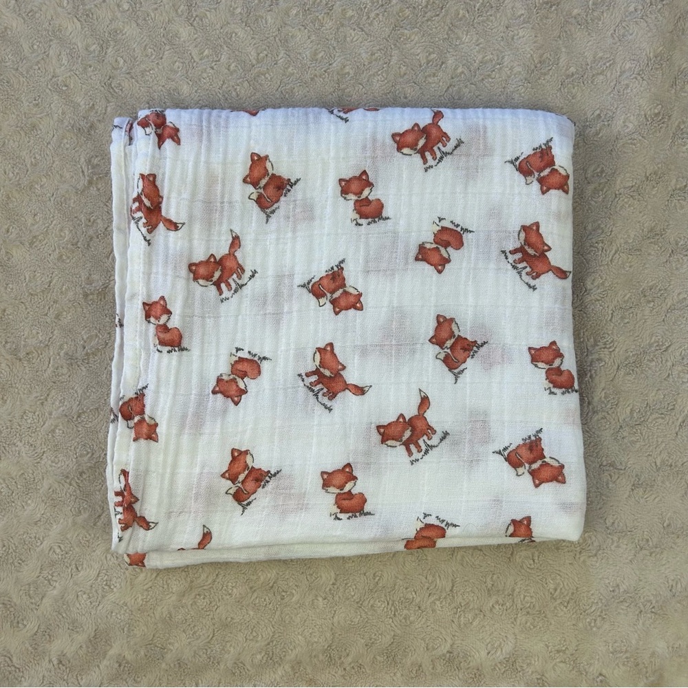 Swankie Blankie Fox Baby Swaddle Blanket Muslin Cotton White
